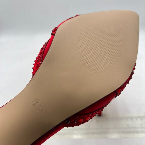 XYD Red Pointed Toe D\'Orsay Kitten Low Heel Rhinestone Studs Slip-On Pumps main image 0